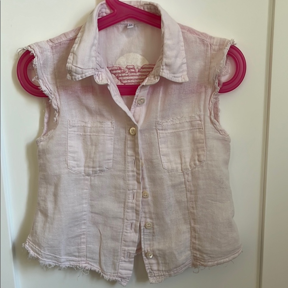 Armani Junior Light Pink Sleeveless Button Down Shirt